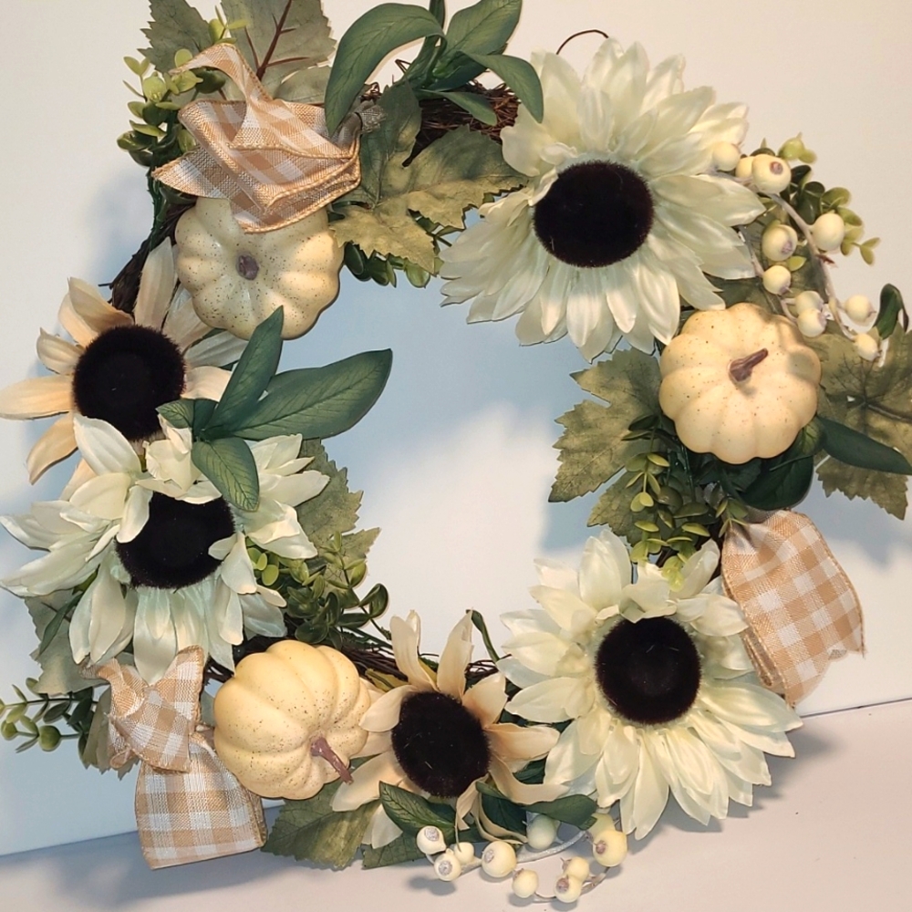 Floral Wreath with Sunflowers and Pumpkins - Picture 2 of 5